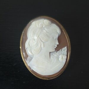 Elegant And Classic Cameo Brooch /Pendent  With Bronze Trim
